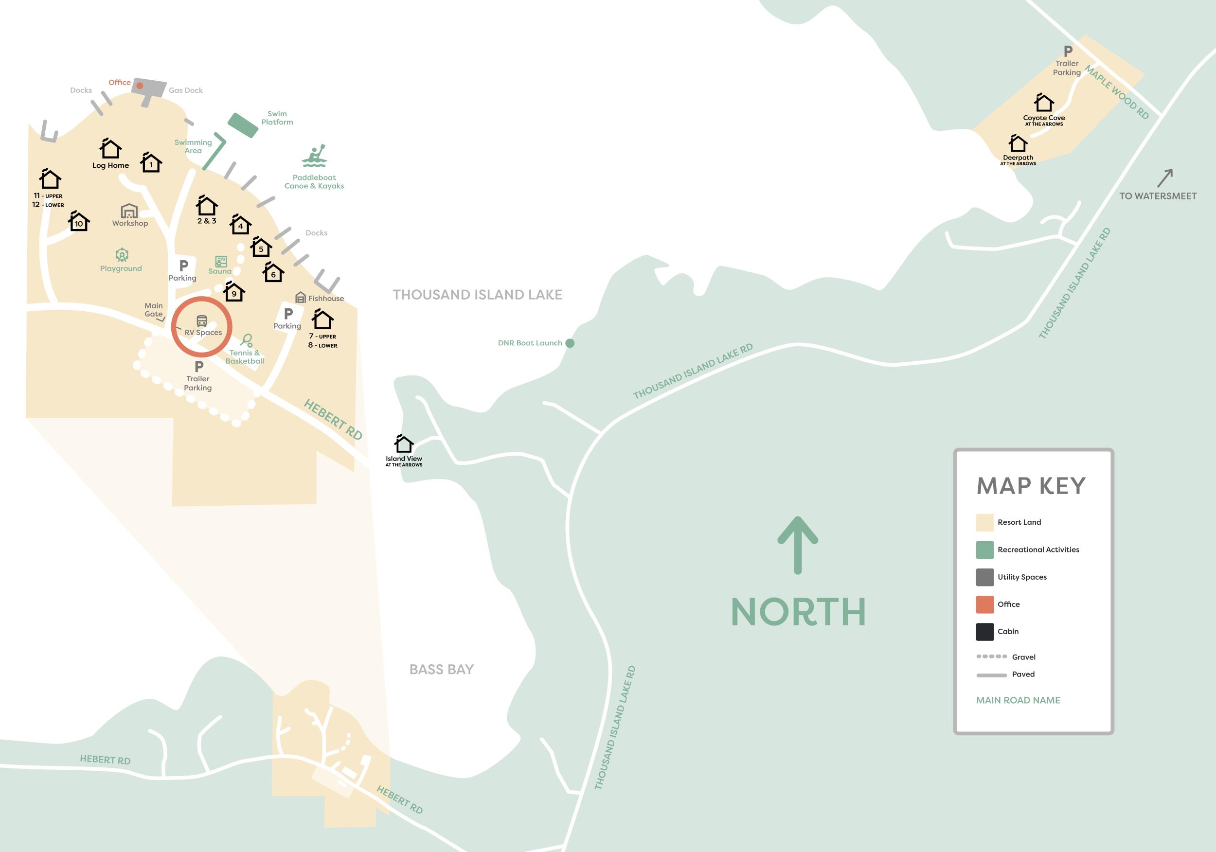 Thousand Island Lake Resort map of RV sites